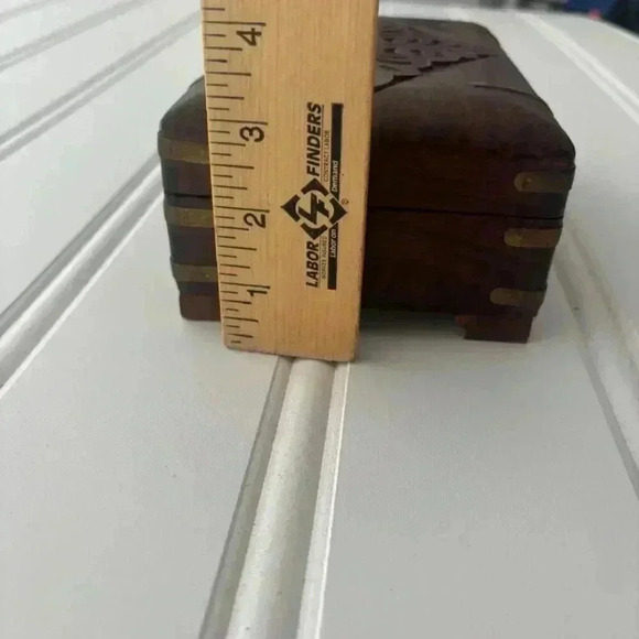 Handcrafted Vintage Wooden Jewelry Box Intricate Brass Accents 9" x 6" Trinket - Picture 16 of 16
